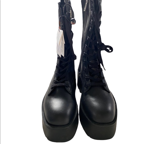 Brand new with tags Black leather wedge combat boot - Picture 2 of 5